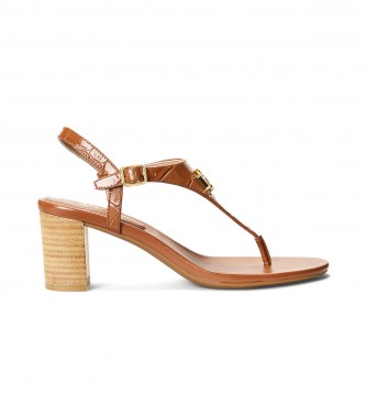 Ralph Lauren Westcott II brown embossed leather sandal -Heel height 6cm