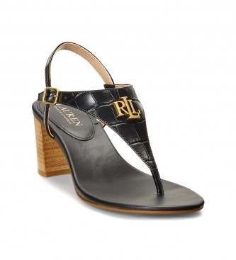 Polo Ralph Lauren Westcott II black embossed leather sandal -Heel height 6cm