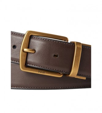 Polo Ralph Lauren Ensemble ceinture et porte-cartes en cuir brun