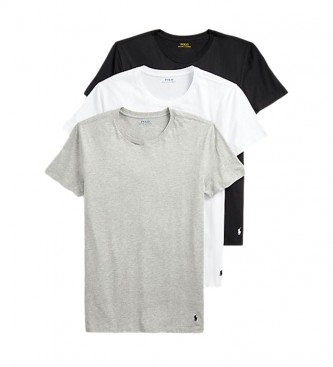 Ralph Lauren Pack 3 camisetas Crew blanco, gris, negro