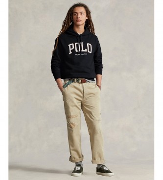 Polo Ralph Lauren Fleece-trja med logotyp och huva svart