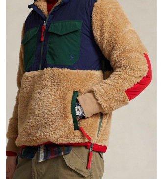 Polo Ralph Lauren Brauner Fleece-Kapuzenpullover mit Reiverschluss 