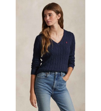 Polo Ralph Lauren Pull en coton marine tricoté en écru