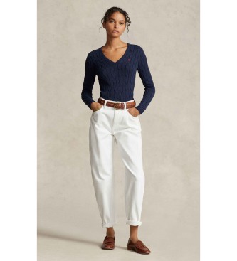 Polo Ralph Lauren Pull en coton marine tricoté en écru