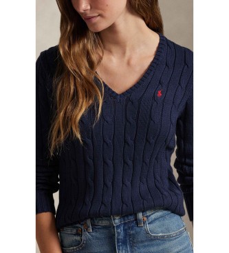 Polo Ralph Lauren Pull en coton marine tricoté en écru