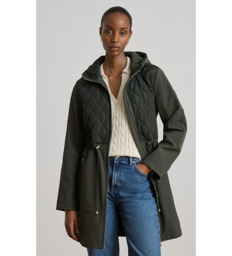 Lauren Ralph Lauren Damen-Steppmantel mit grüner Kapuze im Rautenmuster