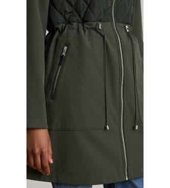 Lauren Ralph Lauren Damen-Steppmantel mit grüner Kapuze im Rautenmuster