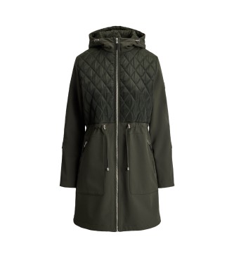 Lauren Ralph Lauren Damen-Steppmantel mit grüner Kapuze im Rautenmuster