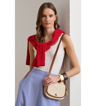 Lauren Ralph Lauren Marcy medium beige canvas cross body-v�ska