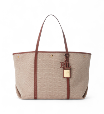 Lauren Ralph Lauren Emerie canvas and taupe leather tote bag