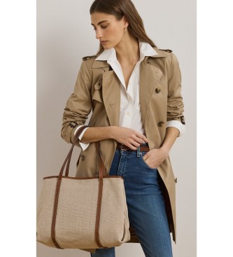Lauren Ralph Lauren Emerie canvas and taupe leather tote bag