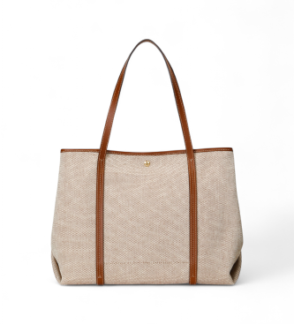 Lauren Ralph Lauren Emerie canvas and taupe leather tote bag