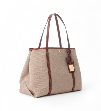 Lauren Ralph Lauren Emerie canvas and taupe leather tote bag
