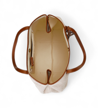 Lauren Ralph Lauren Emerie canvas and taupe leather tote bag