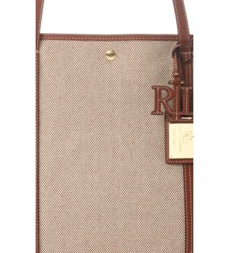 Lauren Ralph Lauren Emerie canvas and taupe leather tote bag