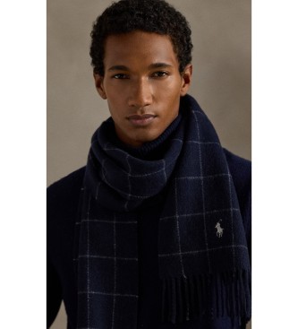 Polo Ralph Lauren Sciarpa in lana a quadri effetto vetrata blu marino