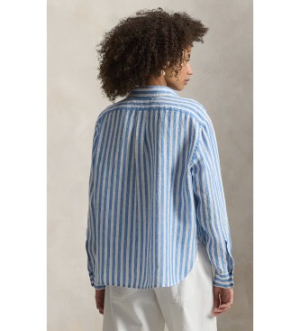 Polo Ralph Lauren Krótka, szeroka lniana koszula w niebieską kratę