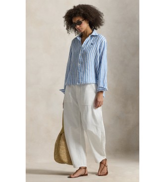 Polo Ralph Lauren Krótka, szeroka lniana koszula w niebieską kratę