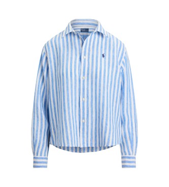 Polo Ralph Lauren Krótka, szeroka lniana koszula w niebieską kratę