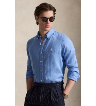 Polo Ralph Lauren Camisa de linho de ajuste personalizado azul