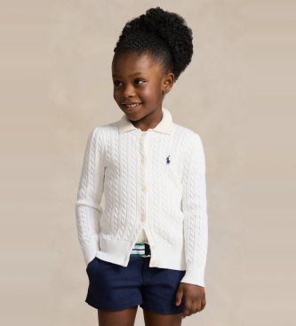 Polo Ralph Lauren Cardigan en coton à torsades blanc