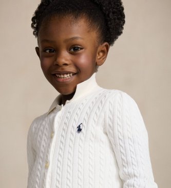 Polo Ralph Lauren Cardigan en coton à torsades blanc