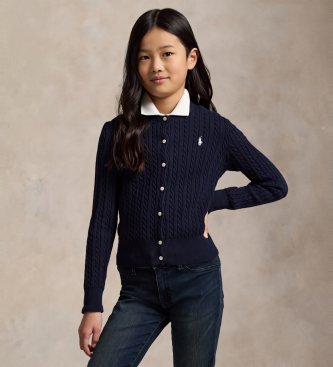 Polo Ralph Lauren Cardigan in cotone a trecce blu marino