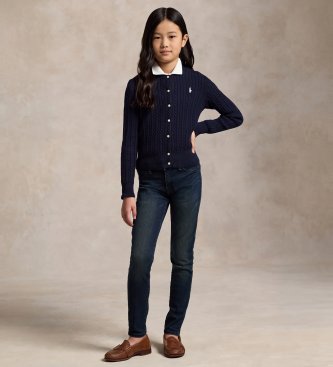 Polo Ralph Lauren Cardigan in cotone a trecce blu marino