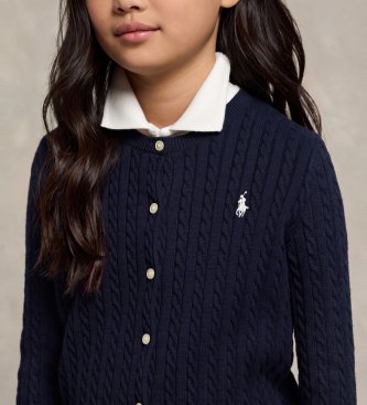 Polo Ralph Lauren Cardigan in cotone a trecce blu marino