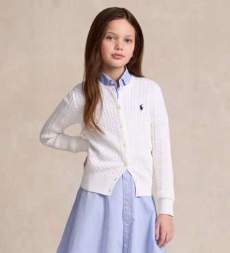 Polo Ralph Lauren Cardigan di cotone bianco a trecce
