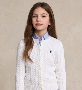 Polo Ralph Lauren Cardigan di cotone bianco a trecce