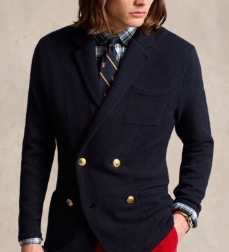 Polo Ralph Lauren Navy kasjmier vest in blazerstijl
