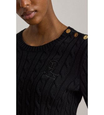 Lauren Ralph Lauren Pull en maille torsadée avec boutons noir