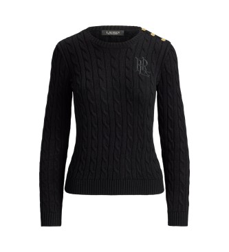 Lauren Ralph Lauren Pull en maille torsadée avec boutons noir