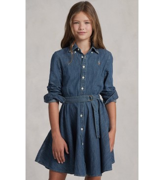Polo Ralph Lauren Vestido camisero denim de algodón con cinturón azul