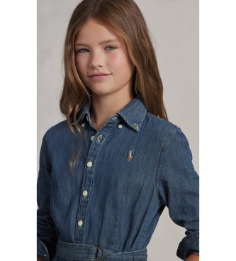 Polo Ralph Lauren Vestido camisero denim de algodón con cinturón azul