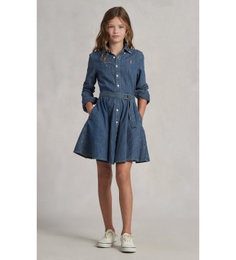 Polo Ralph Lauren Vestido camisero denim de algodón con cinturón azul