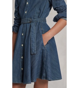 Polo Ralph Lauren Vestido camisero denim de algodón con cinturón azul