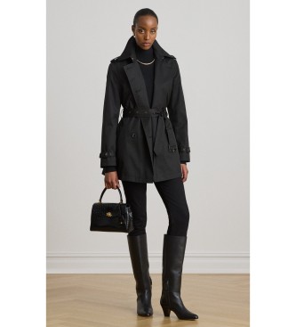 Lauren Ralph Lauren Svart trenchcoat i bomullsblandning med crossover