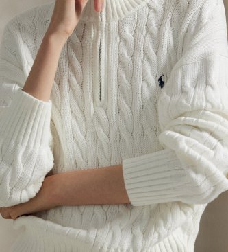 Polo Ralph Lauren Baumwolltrikot in weißem Ecru-Strickjersey