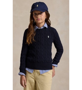 Polo Ralph Lauren Granatowy sweter z bawełnianej dzianiny w kolorze ecru