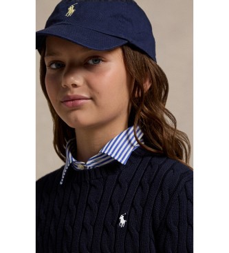 Polo Ralph Lauren Granatowy sweter z bawełnianej dzianiny w kolorze ecru