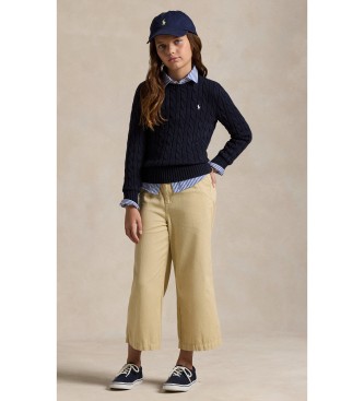 Polo Ralph Lauren Granatowy sweter z bawełnianej dzianiny w kolorze ecru