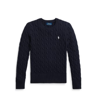 Polo Ralph Lauren Granatowy sweter z bawełnianej dzianiny w kolorze ecru