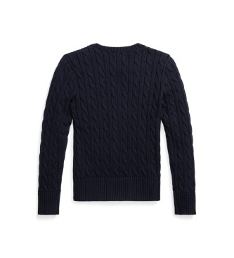 Polo Ralph Lauren Granatowy sweter z bawełnianej dzianiny w kolorze ecru