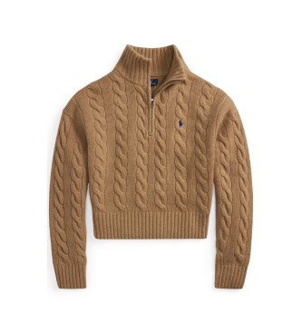 Polo Ralph Lauren Rjav pleten pulover iz volne in kašmirja