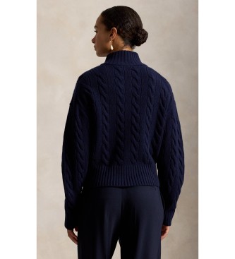 Polo Ralph Lauren Temnopolti pulover iz volne in kašmirja, pleten v mornariški barvi