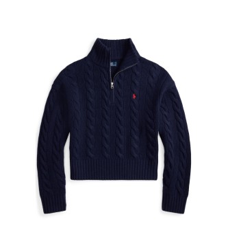 Polo Ralph Lauren Temnopolti pulover iz volne in kašmirja, pleten v mornariški barvi