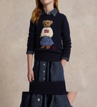 Polo Ralph Lauren Maglione di cotone con orsetto Polo blu navy