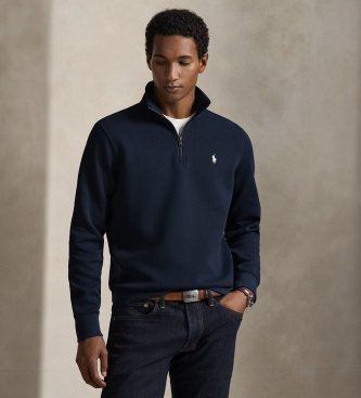 Polo Ralph Lauren Dubbelstickad tröja med kort dragkedja i marinblå färg